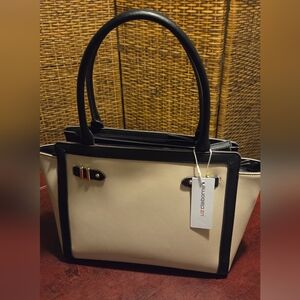 Liz Claiborne Two-Tone Black & Cream Structured Tote Bag